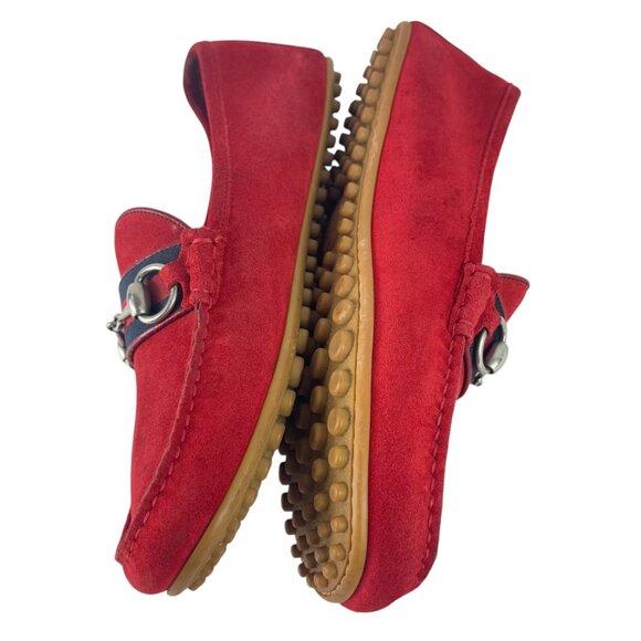 GUCCI 450892 Red Suede Leather Driver Horsebit Webb Men's Loafers 6.5UK - 7US - Picture 9 of 10